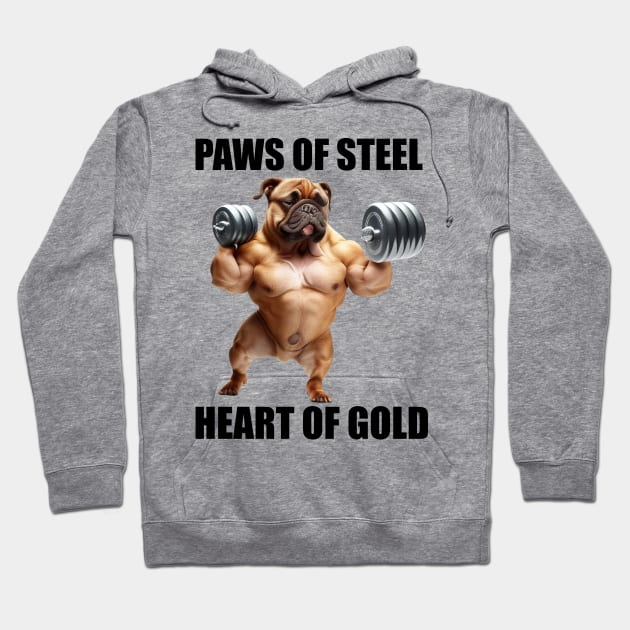 Fitness Gym Paws Of Steel Heart Of Gold Dog Lovers Funny Workout Hoodie by Merchweaver